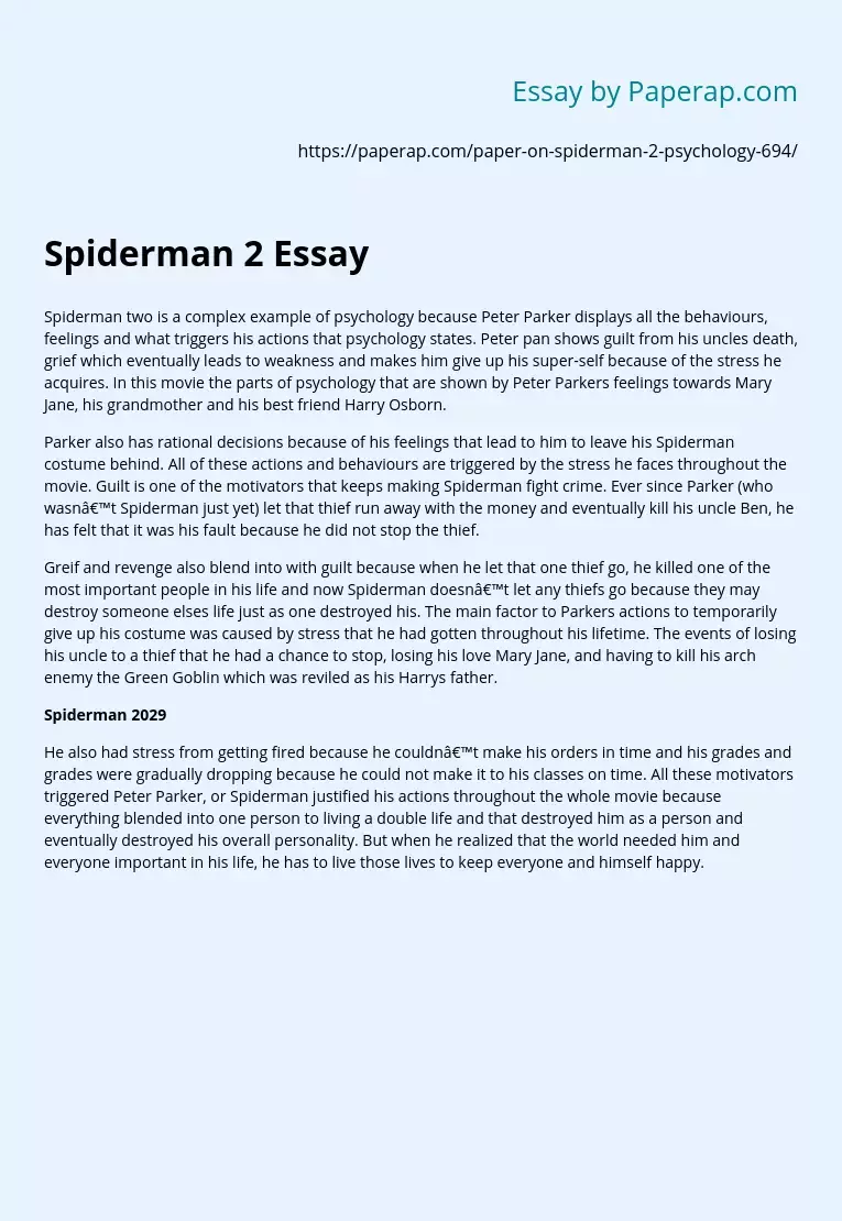 Spiderman 2 Essay