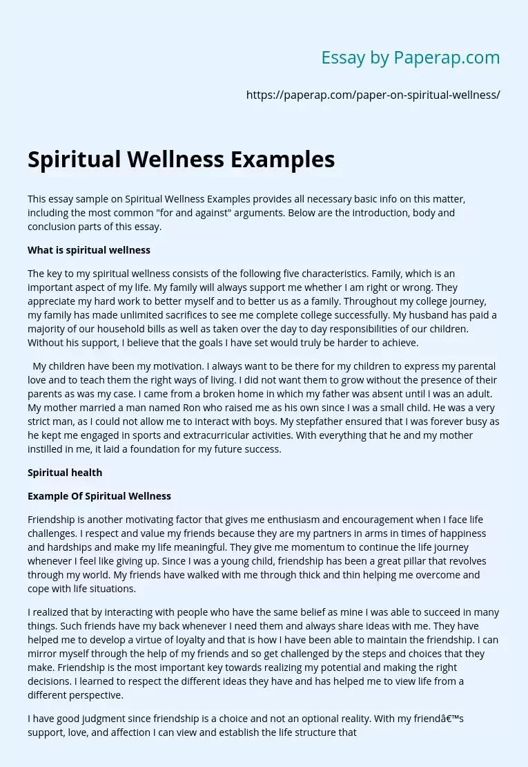 Spiritual Wellness Essay