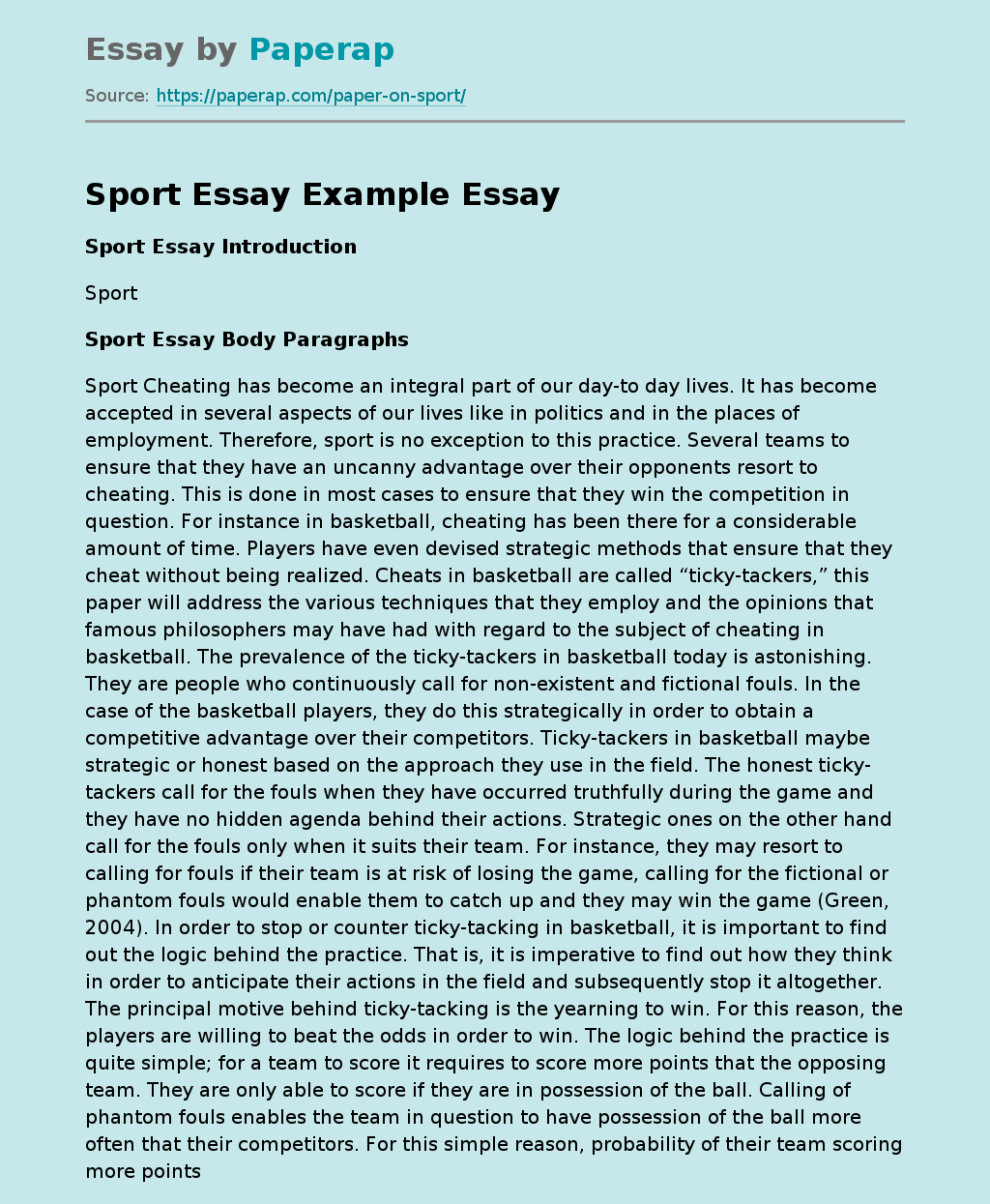 Sport Cheating Essay Example