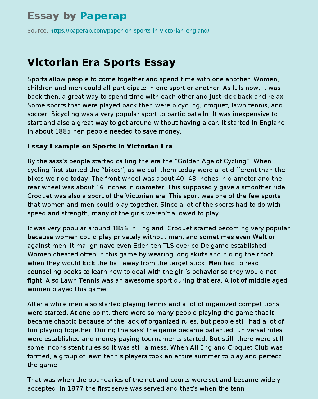 Victorian Era Sports