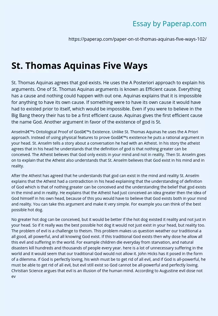 St. Thomas Aquinas Five Ways
