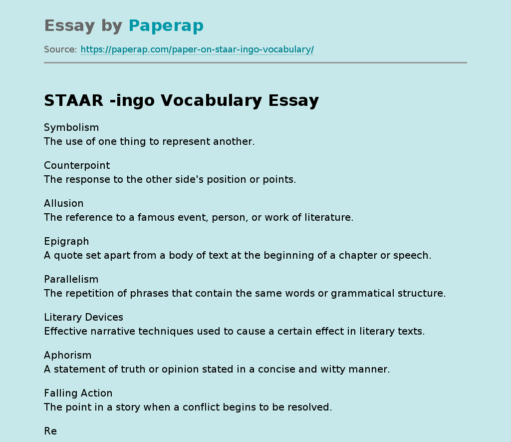STAAR -ingo Vocabulary