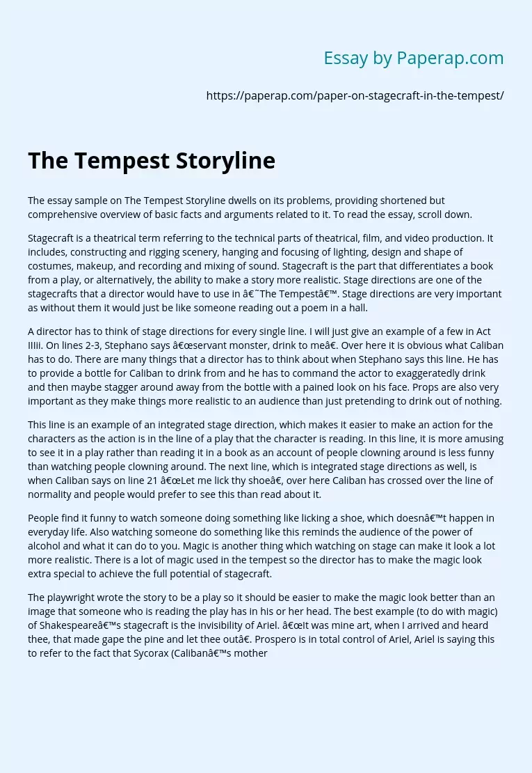 Essay Sample on the Tempest Storyline