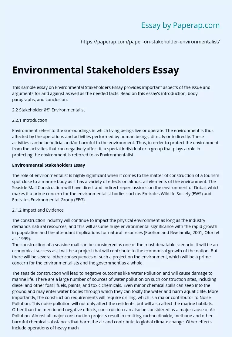 Environmental Stakeholders Essay
