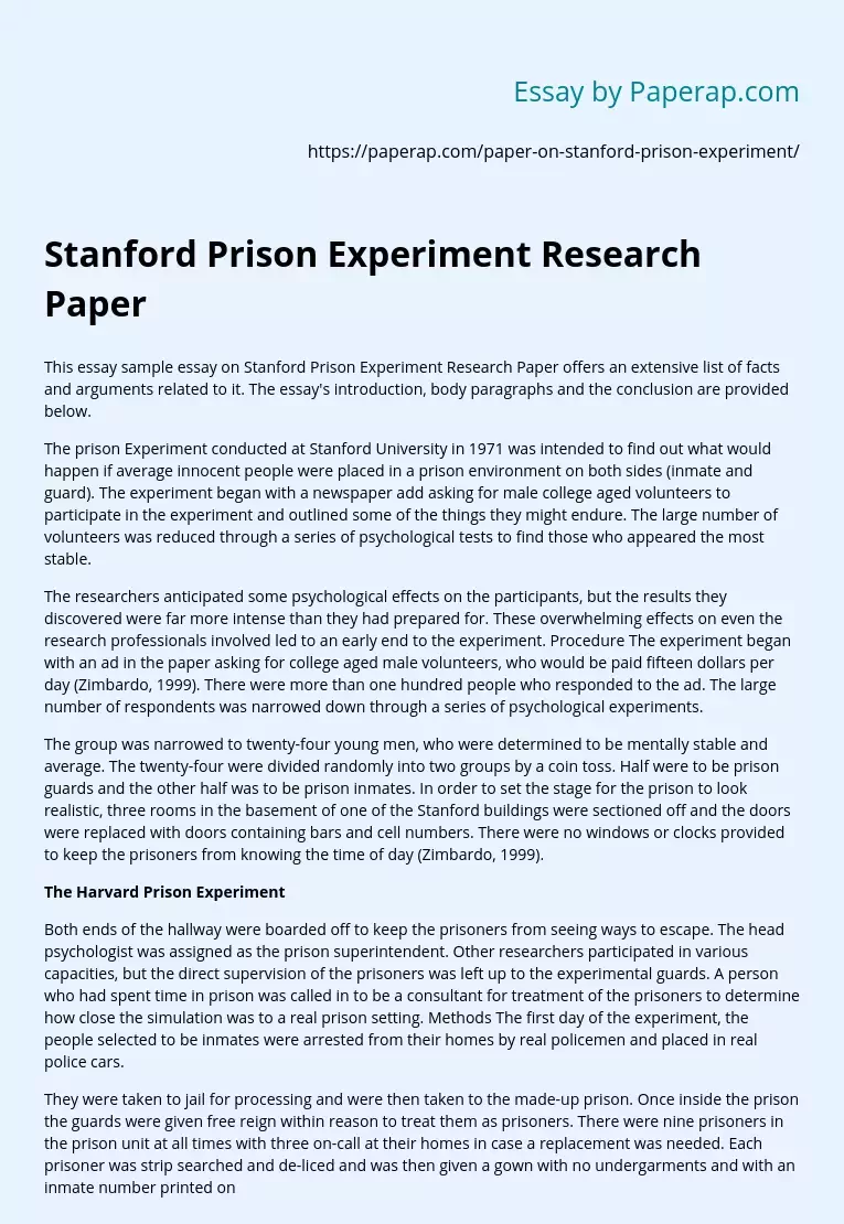 Stanford Prison Experiment Research Paper