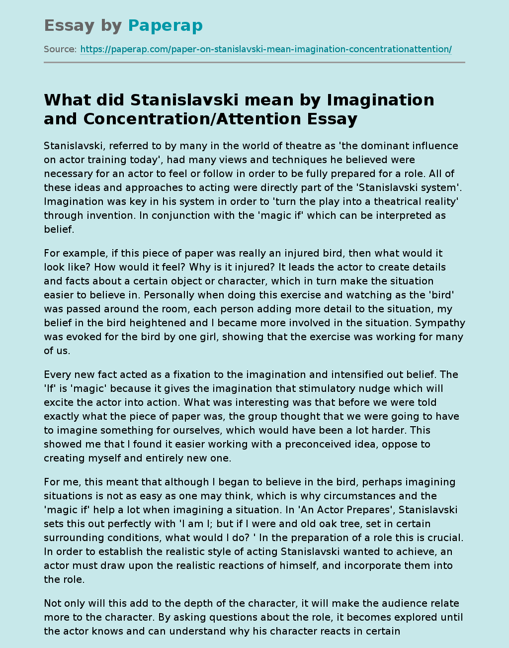 What did Stanislavski mean by Imagination and Concentration/Attention