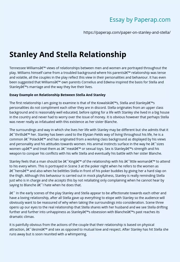 Stanley And Stella Relationship