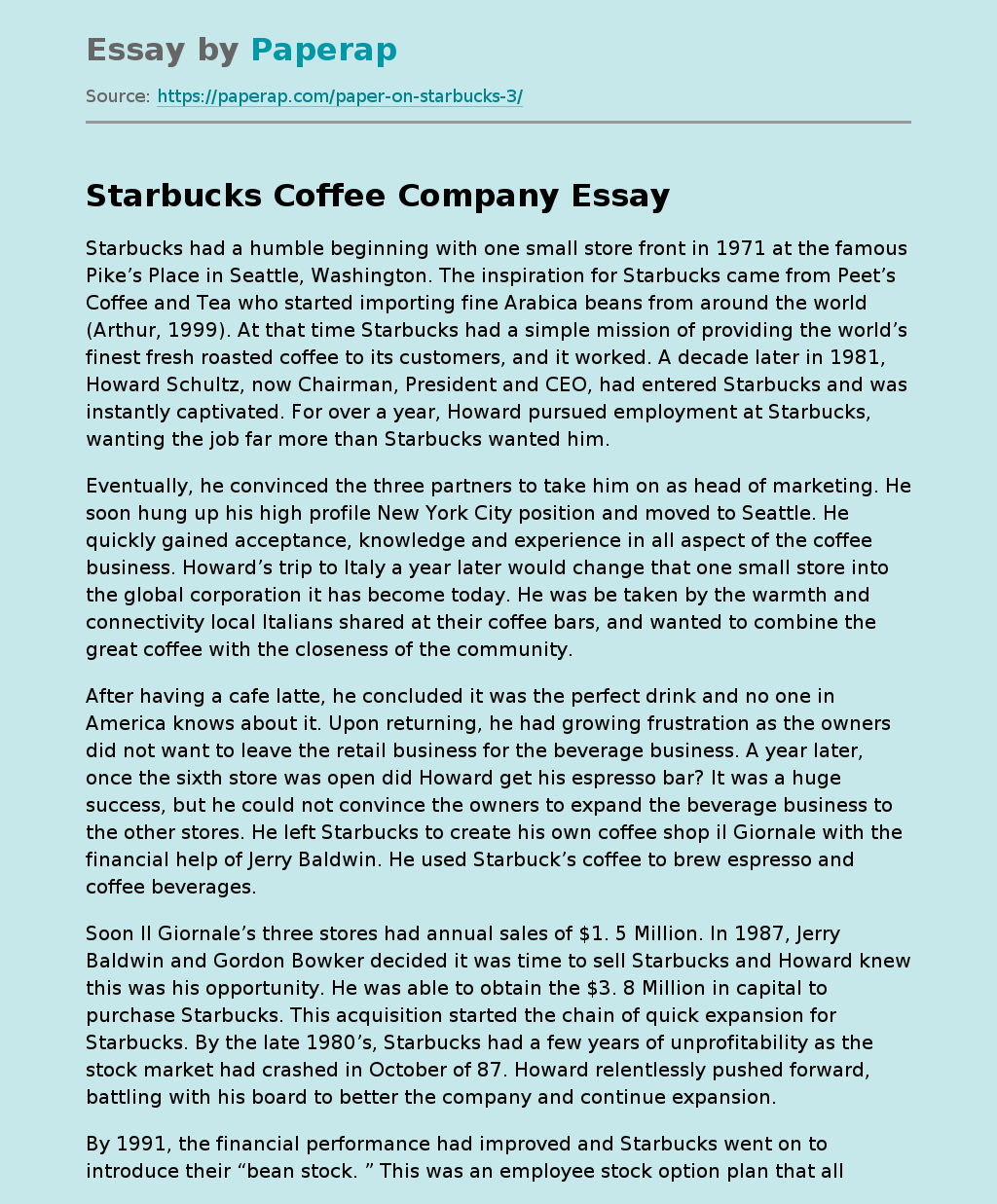 The History of the Development of the Starbucks Coffee Company