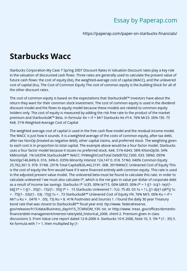 Starbucks Corporation Wacc Financials