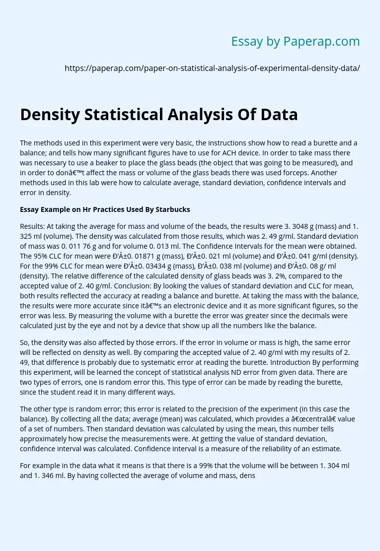 Density Statistical Analysis Of Data