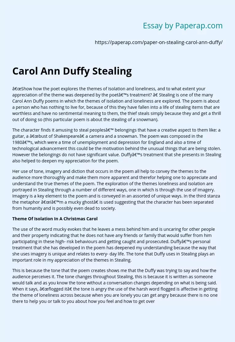 Carol Ann Duffy Stealing