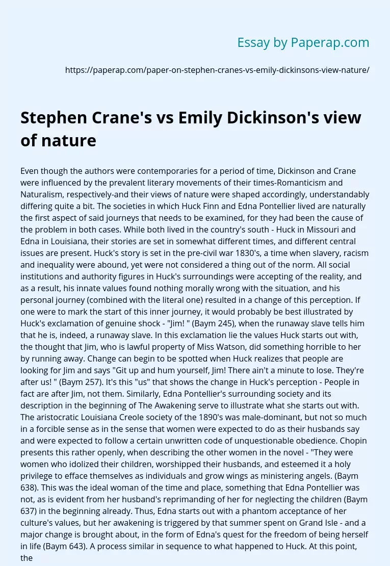 Stephen Crane's vs Emily Dickinson's view of nature