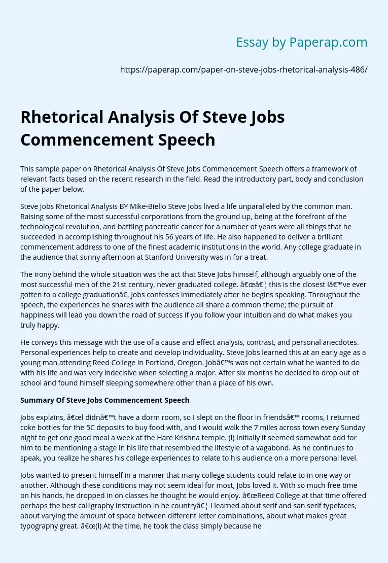 Rhetorical Analysis Of Steve Jobs Commencement Speech