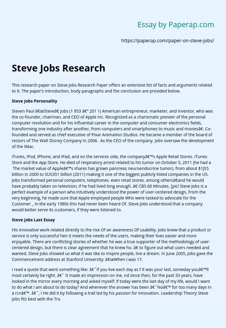 Life and Achievements of Steve Jobs Research