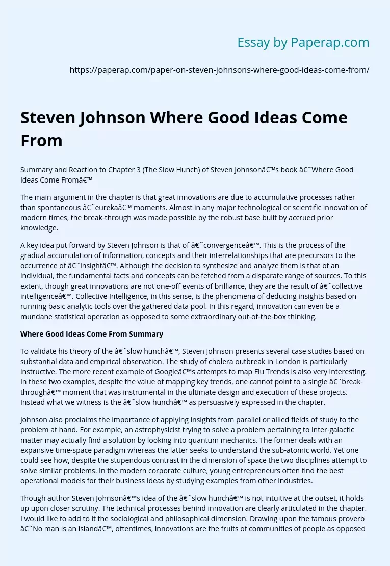 Steven Johnson Where Good Ideas Come From