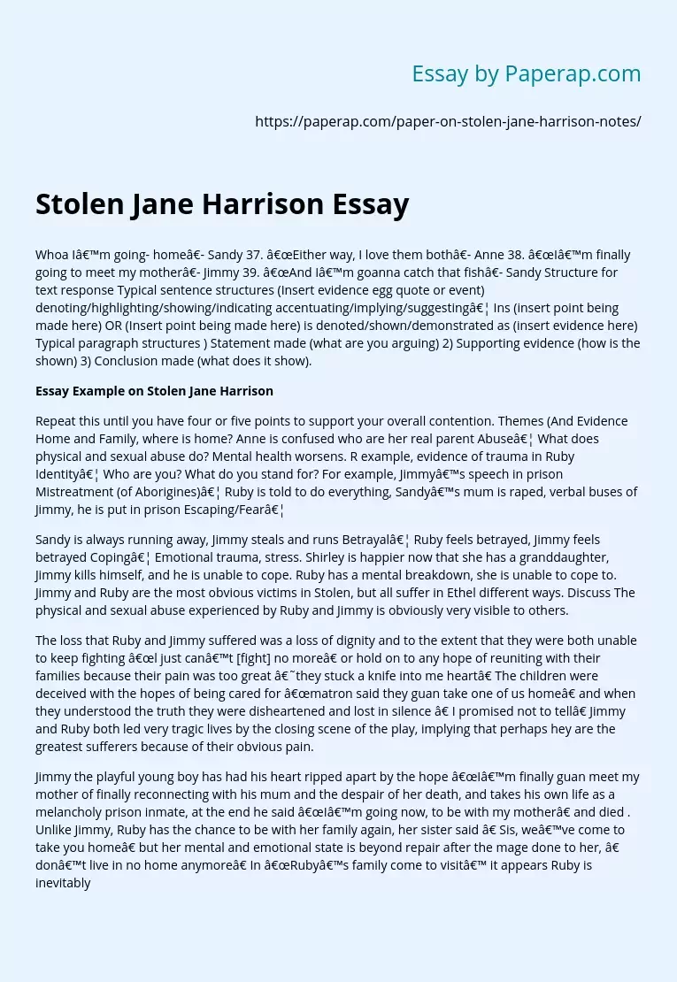 Stolen Jane Harrison Essay