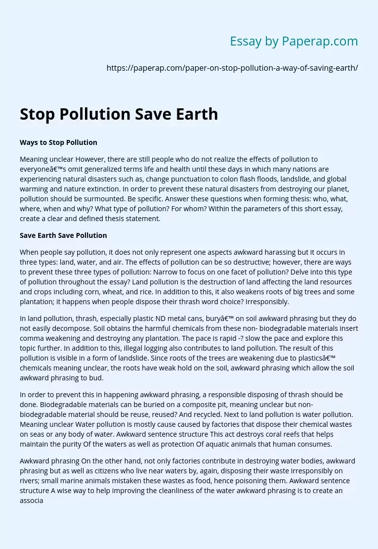 Stop Pollution Save Earth