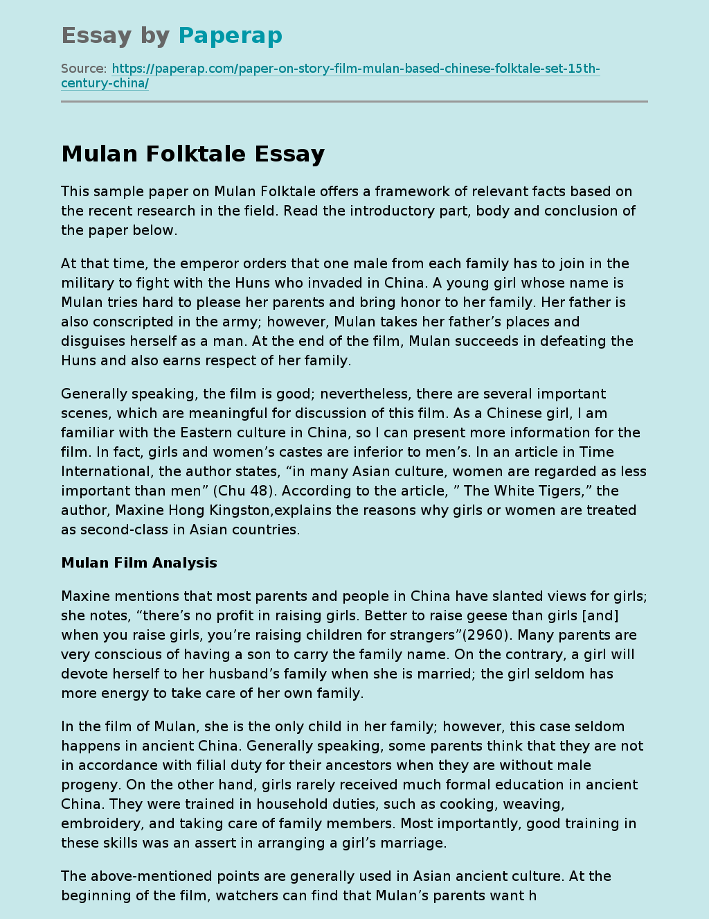 Mulan Story