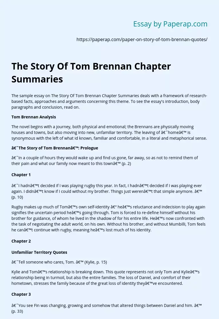 The Story Of Tom Brennan Chapter Summaries