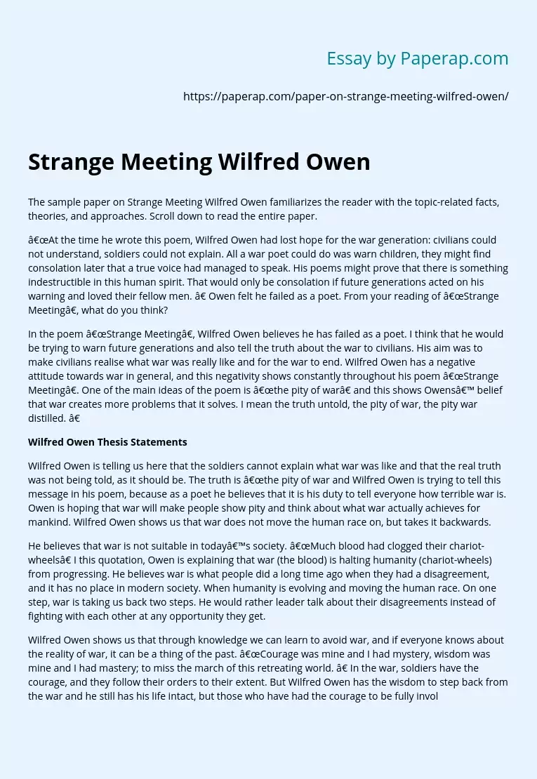 Strange Meeting Wilfred Owen
