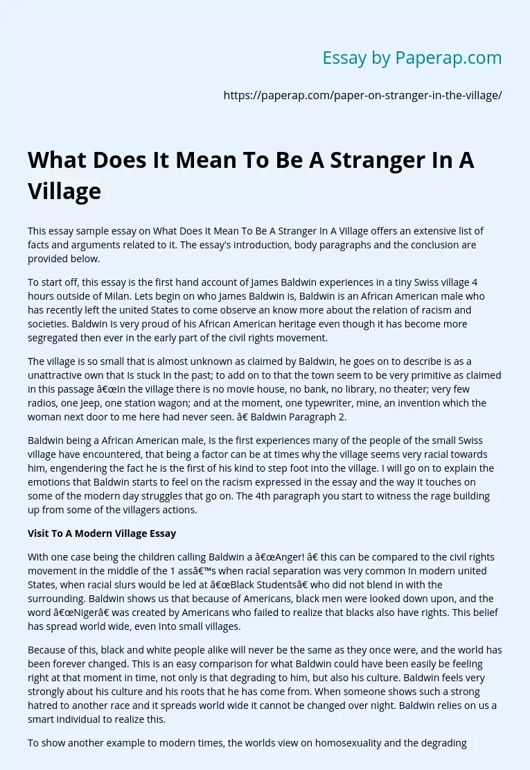 What Does It Mean To Be A Stranger In A Village