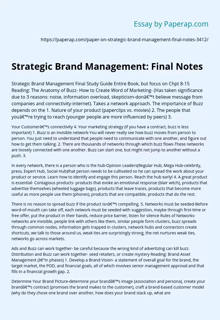 Strategic Brand Management: Final Notes