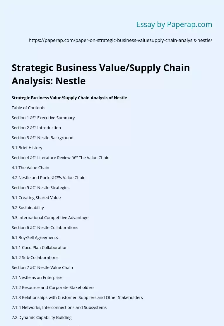 Strategic Business Value/Supply Chain Analysis: Nestle