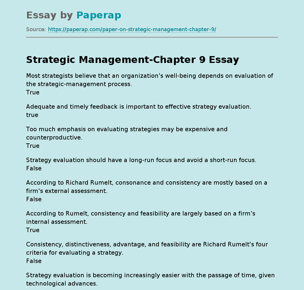 Strategic Management-Chapter 9