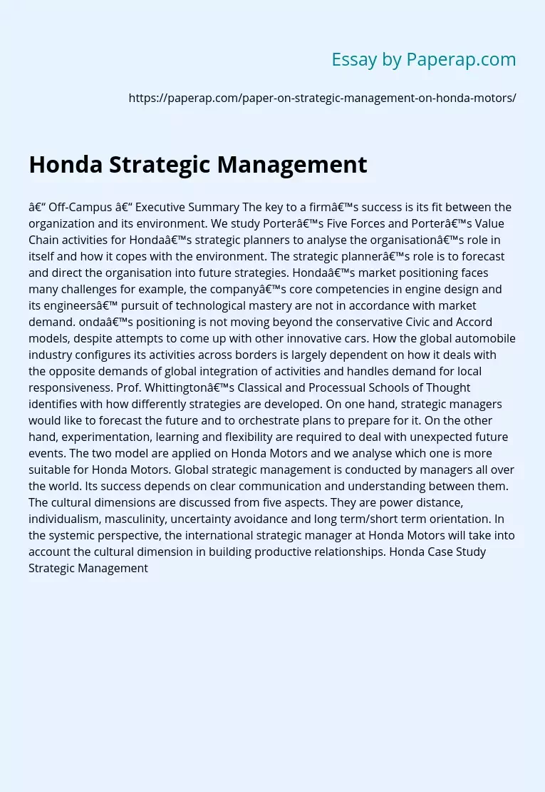 Honda Strategic Management