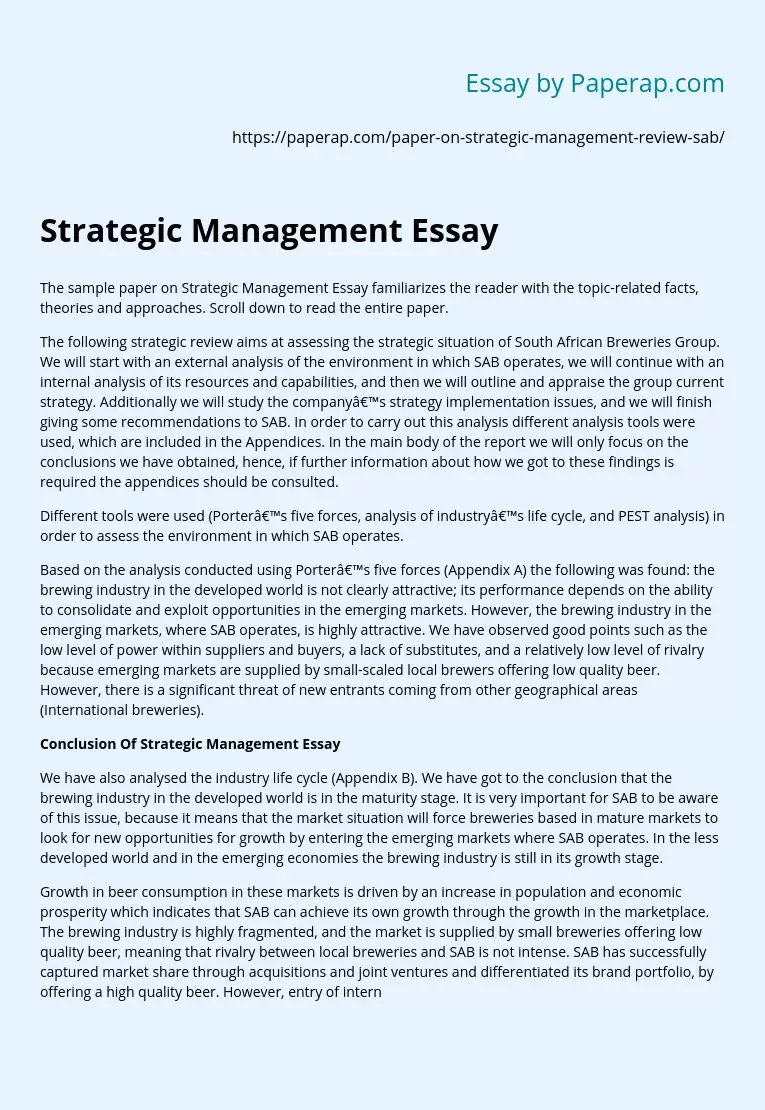 Strategic Management Essay