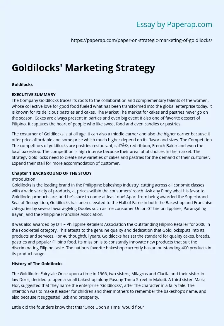 Goldilocks&#039; Marketing Strategy