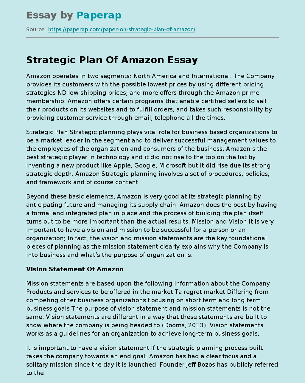Strategic Plan Of Amazon