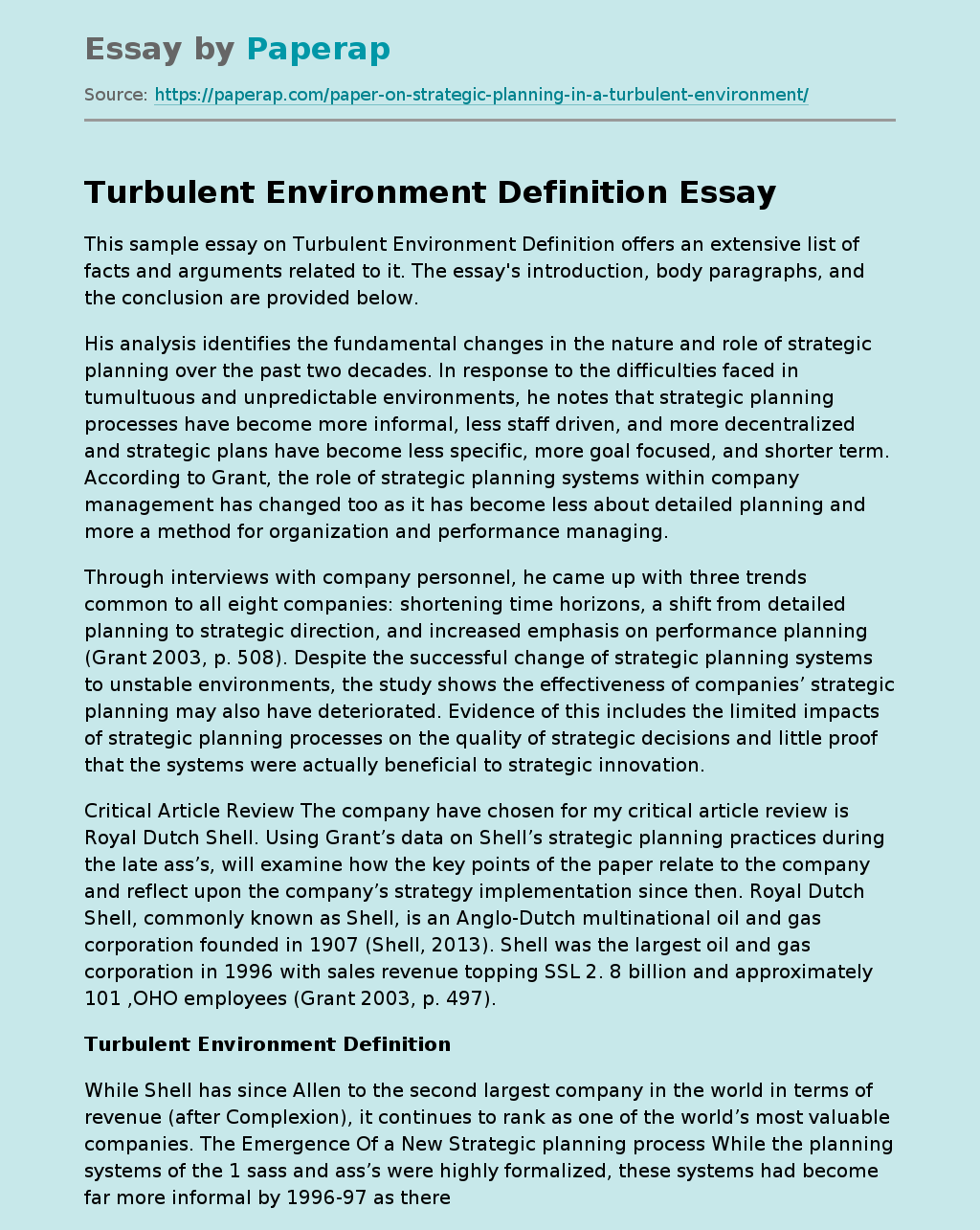 Turbulent Environment Definition