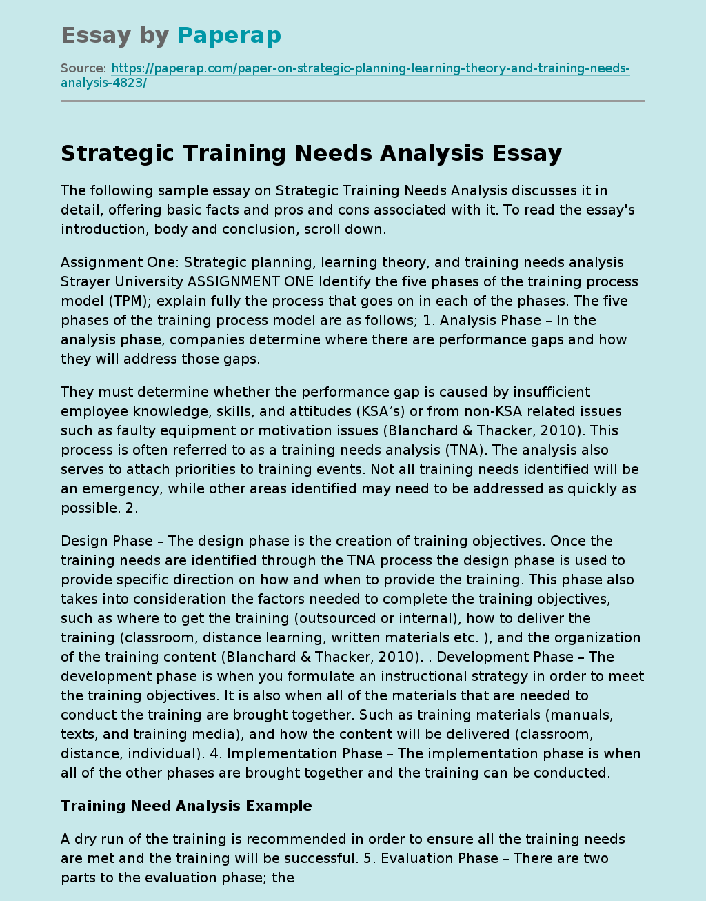 Strategic Training Needs Analysis