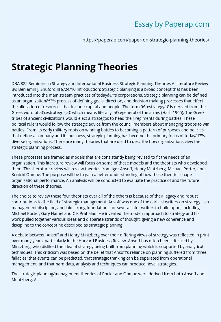 importance of strategic planning essay