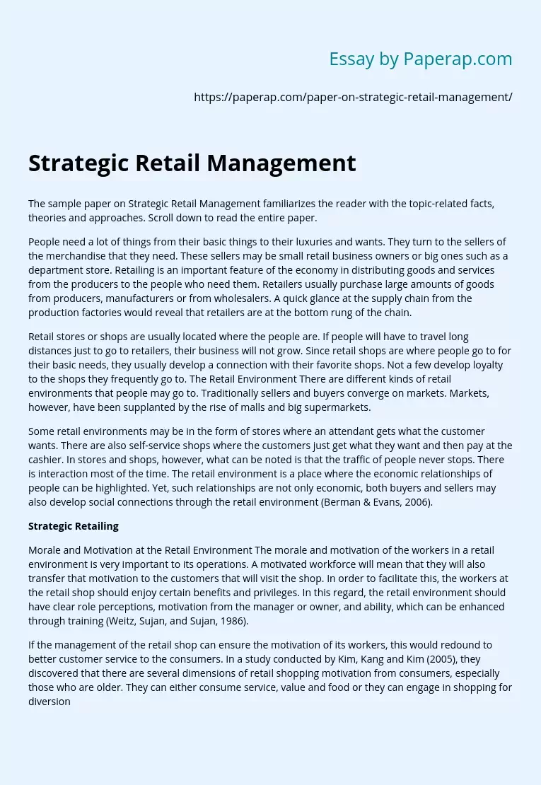 essay on retail management