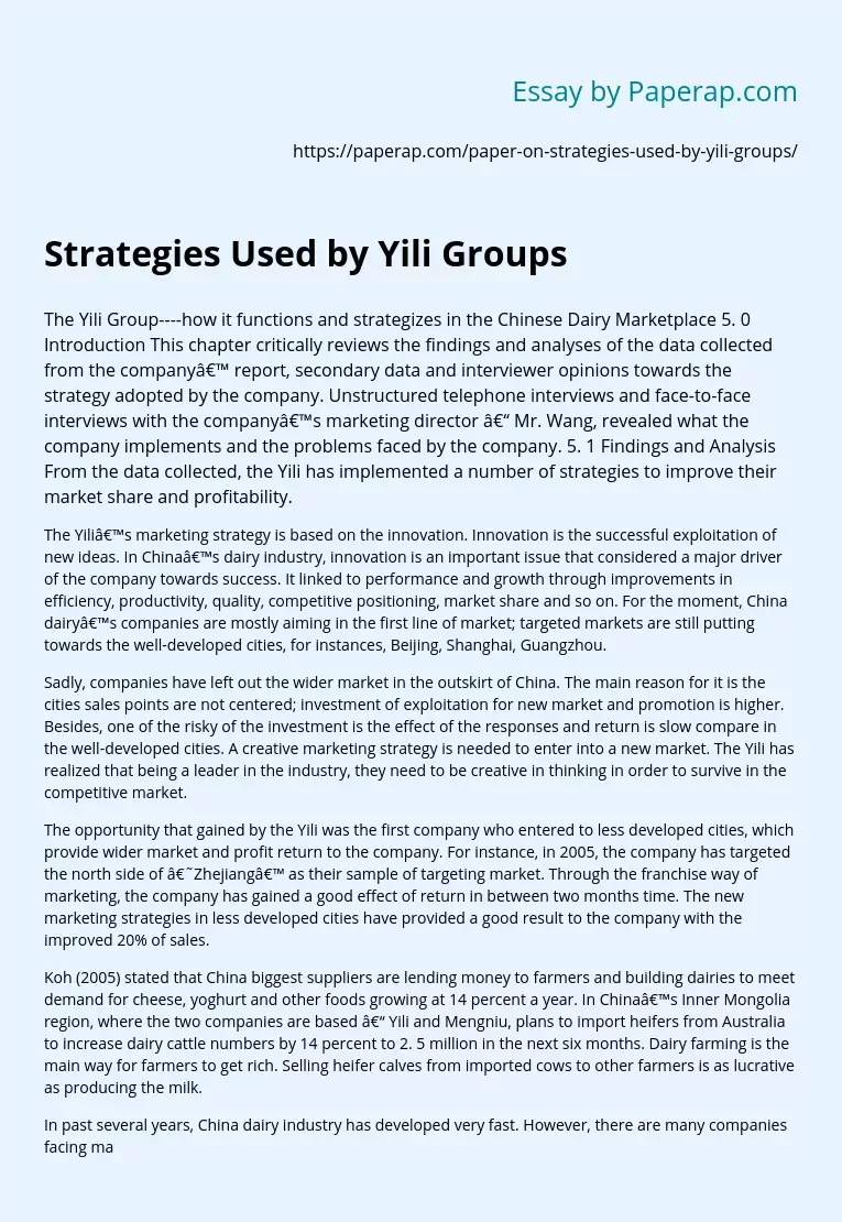Strategies Used by Yili Groups