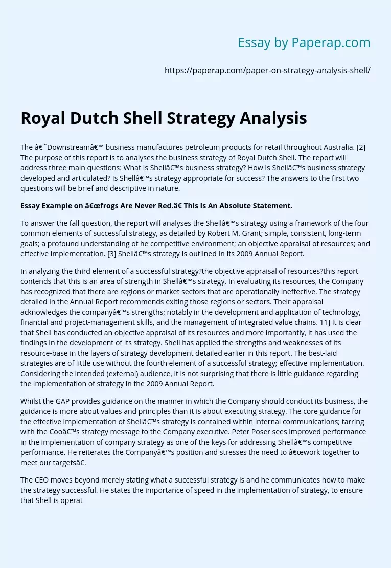 Royal Dutch Shell Strategy Analysis