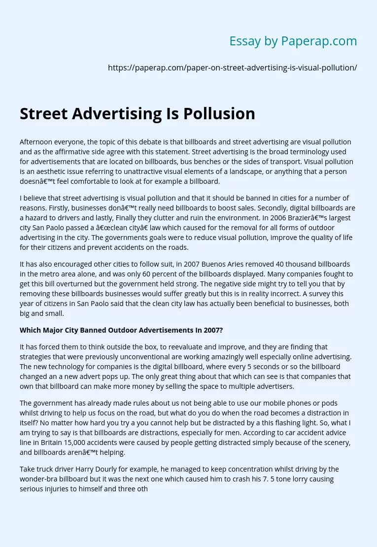 Street Advertising Is Pollusion
