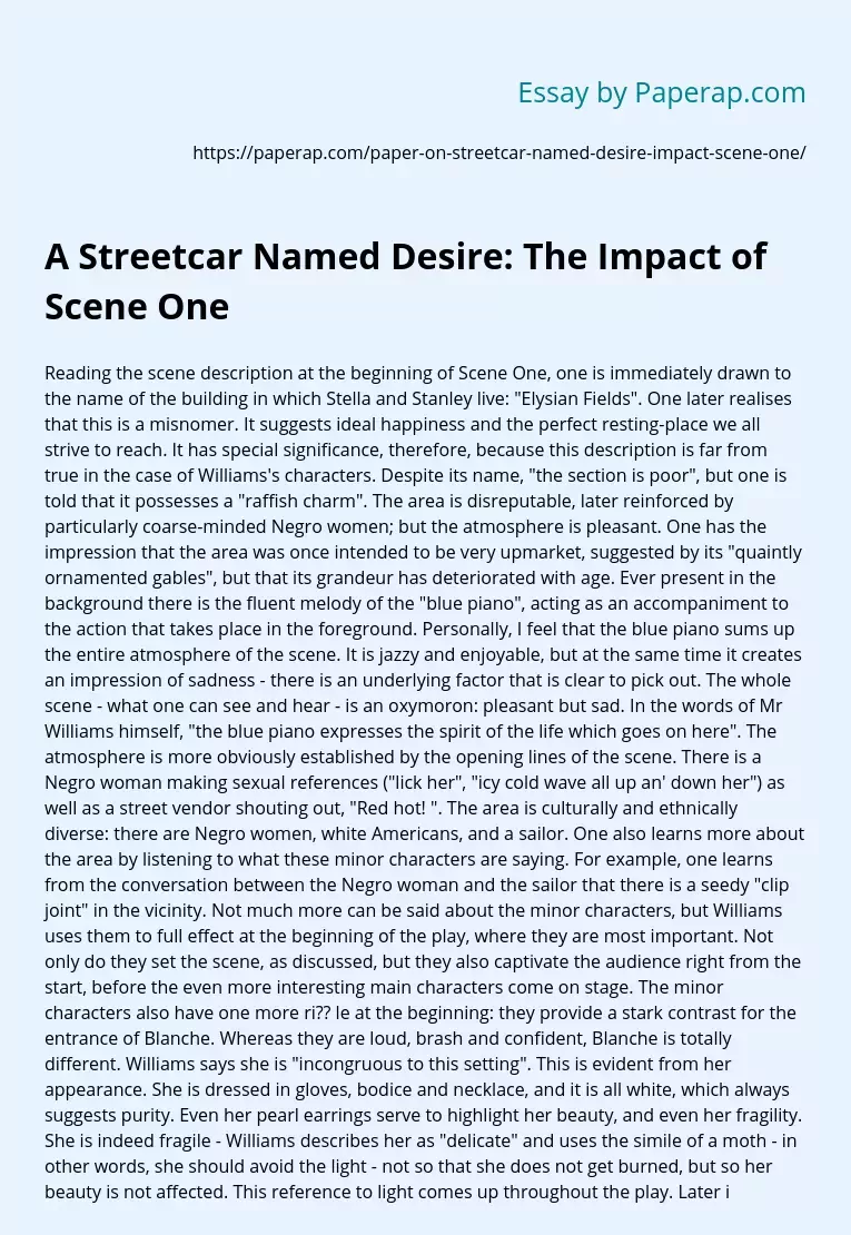 A Streetcar Named Desire: The Impact of Scene One