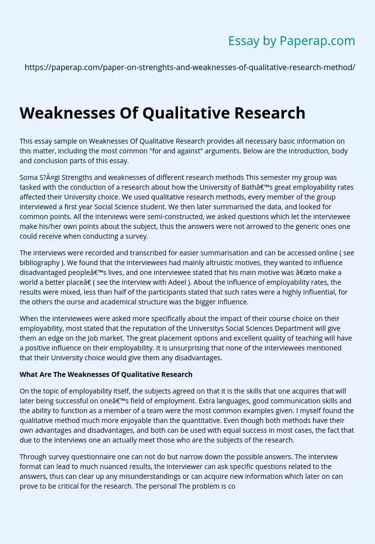 Weaknesses Of Qualitative Research