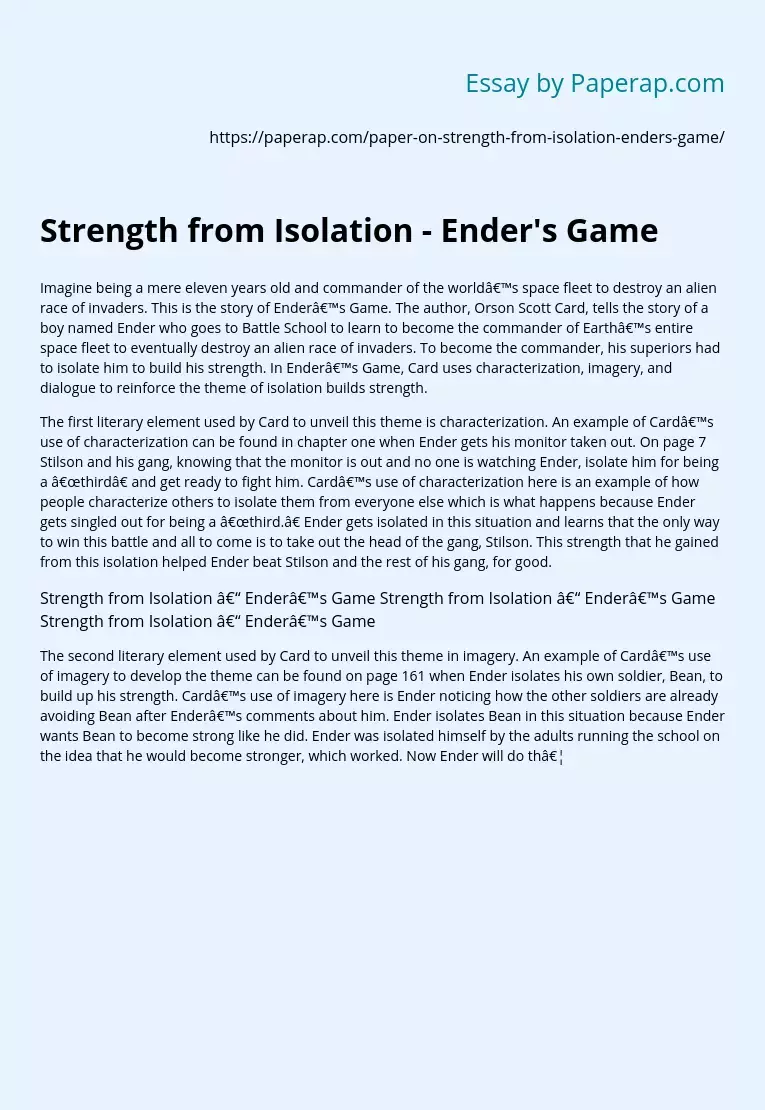 Strength from Isolation - Ender's Game