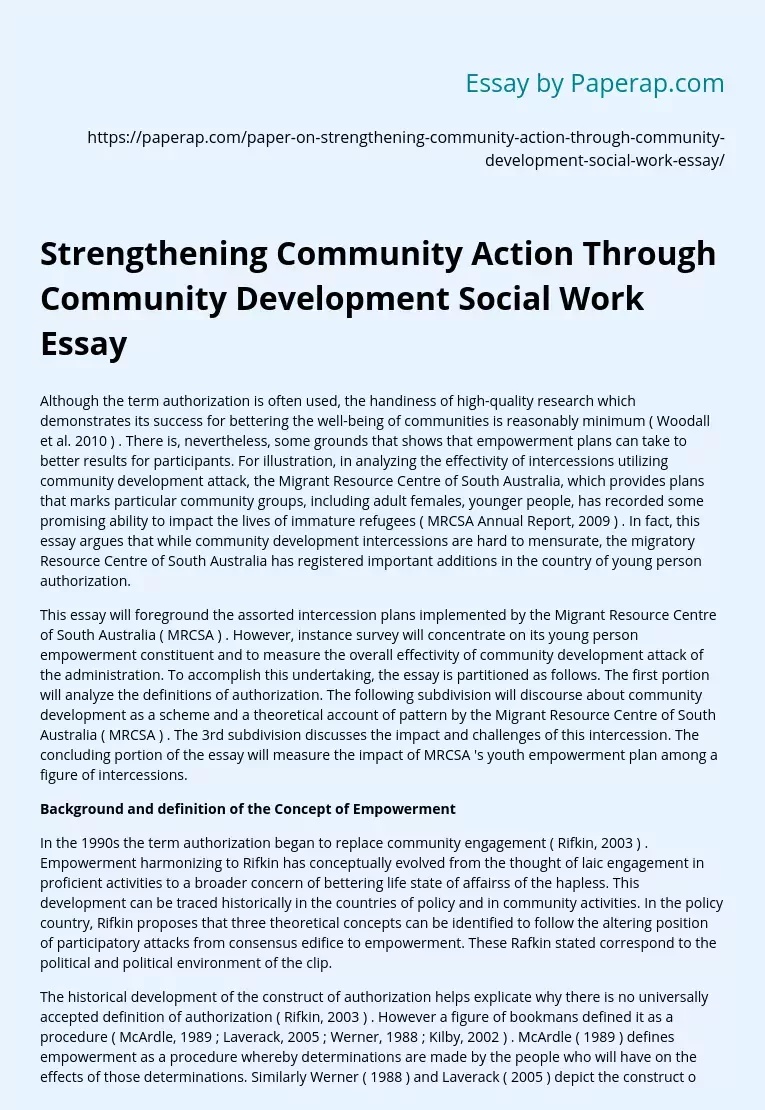Strengthening Community Action Through Community Development Social Work Essay