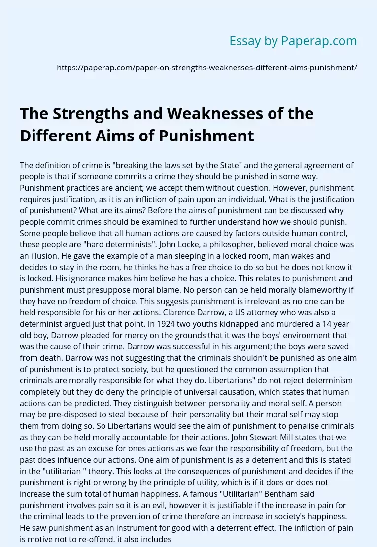 The Strengths and Weaknesses of the Different Aims of Punishment