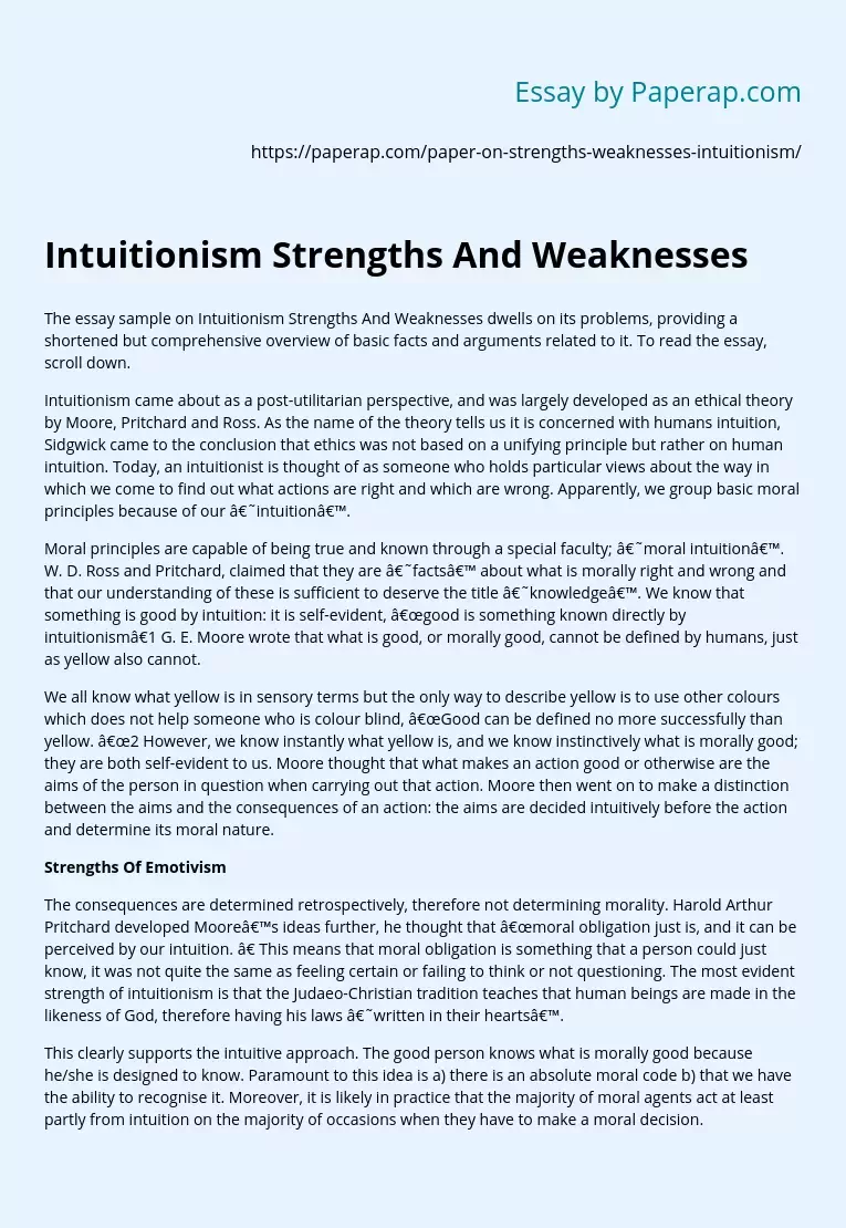 Intuitionism Strengths And Weaknesses