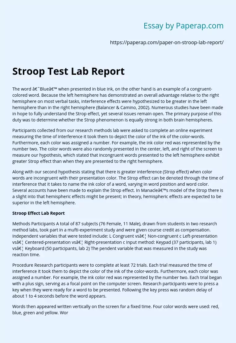 Stroop Test Lab Report