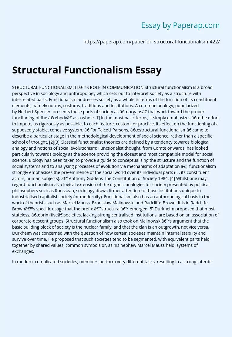 Structural Functionalism Essay