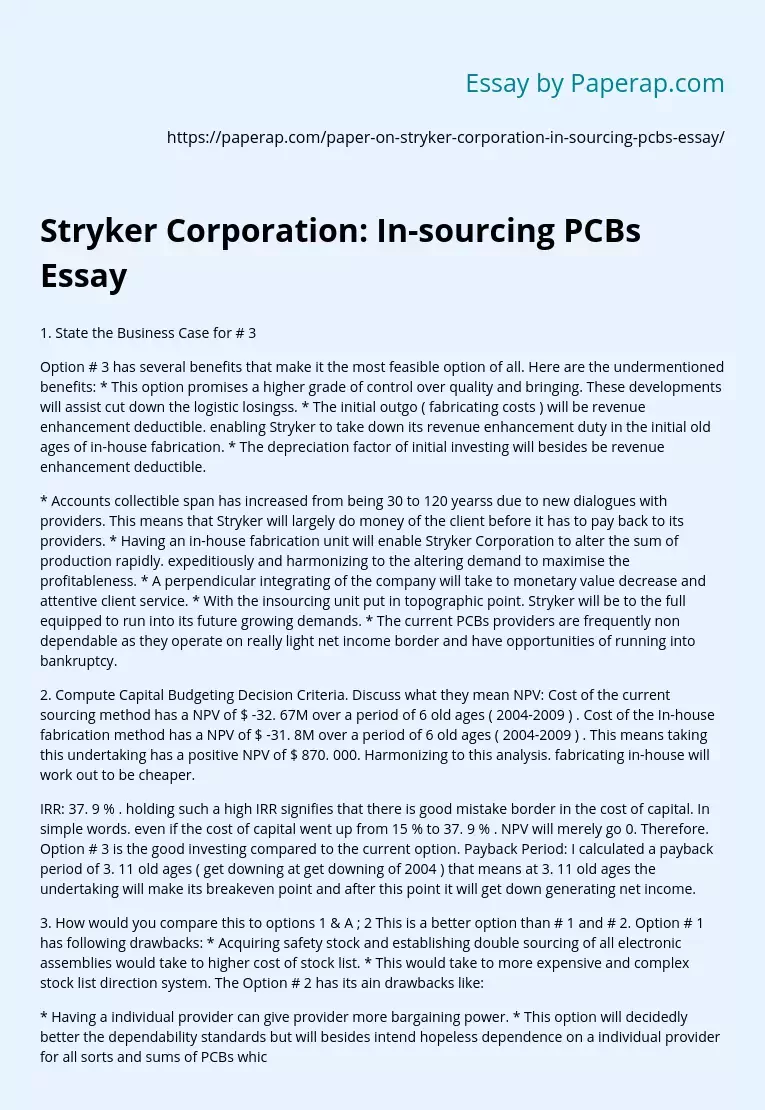 Stryker Corporation: In-sourcing PCBs
