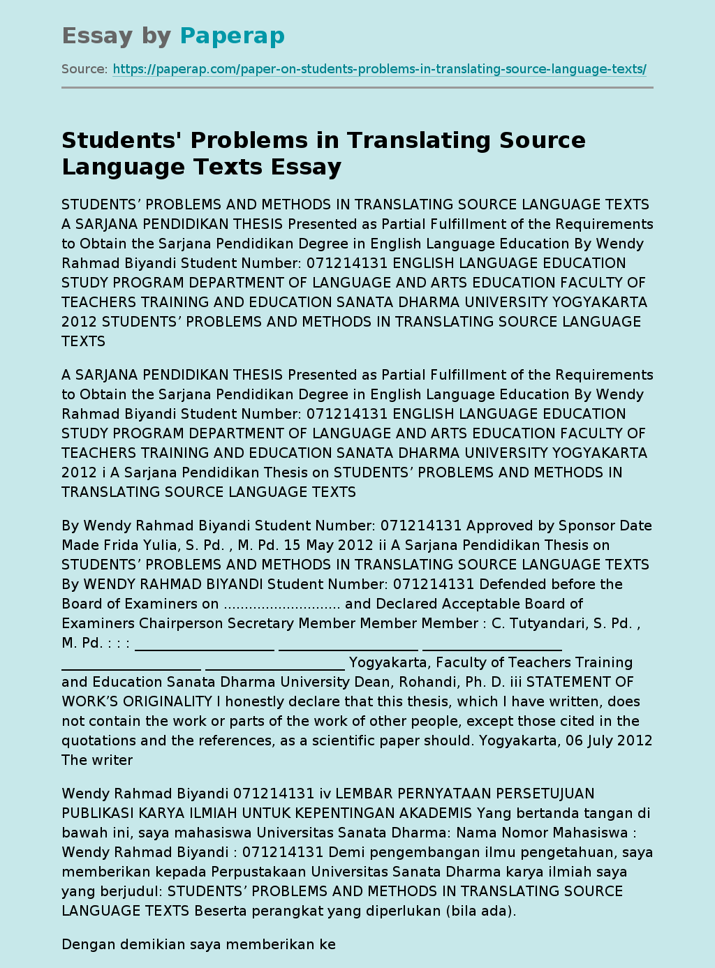 Students' Problems in Translating Source Language Texts