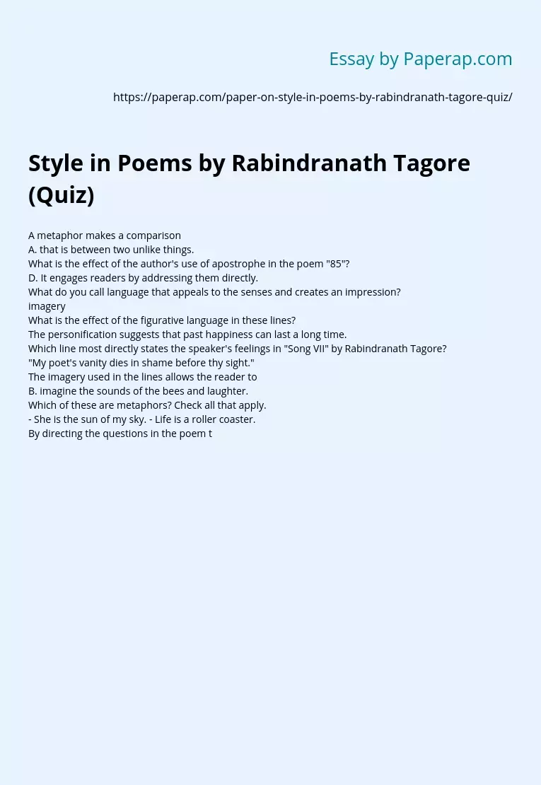 Style in Poems by Rabindranath Tagore (Quiz)